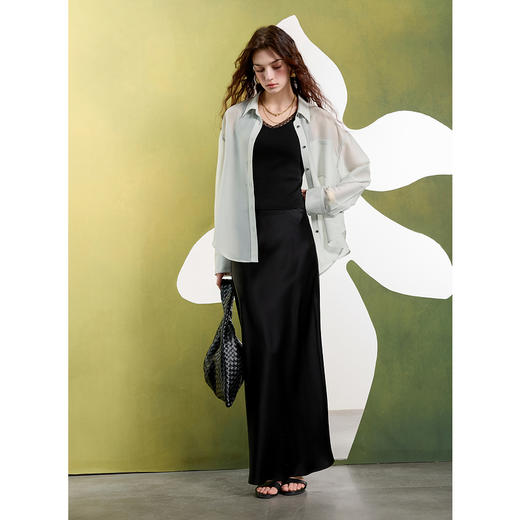 三彩2025春季新款醋酸衬衫翻领宽松衬衣轻薄开衫外套简约S 商品图2