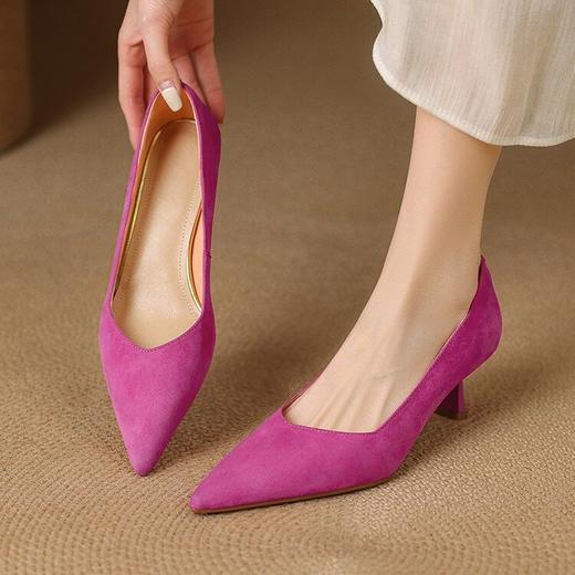 【预售5天】四季通勤细跟单鞋女新款气质尖头磨砂羊皮OL工作鞋黑色浅口高跟鞋SLLK&sl-7892 商品图3