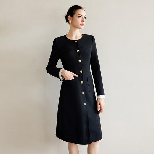 IWY/西装连衣裙女气质名媛高级感可拆卸木耳边黑白撞色圆领小黑裙子Q1292 商品图2