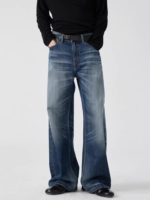Simple Project/K25200/深蓝猫须水洗直筒牛仔裤 商品图0