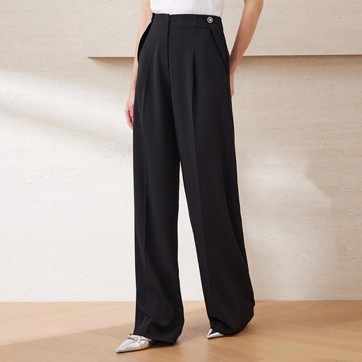 EITIE爱特爱高腰垂坠显瘦直筒百搭黑色西装裤夏季新款B2505610 商品图3