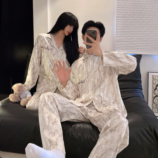 【新中式❗️水墨纹冰丝情侣睡衣】薄款舒适，柔软亲肤，自由不束缚，春秋长袖女高级感新款可爱男士夏季家居服套装 商品图1