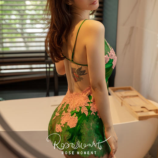 彩色蕾丝露背中款真丝吊裙睡袍 A22102 商品图2