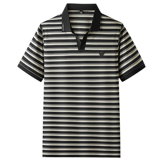 【冰丝弹力】【DKP】大依优型大码V领短袖Polo衫条纹翻领T恤休闲短袖男宽松T恤上衣胖子 商品图0