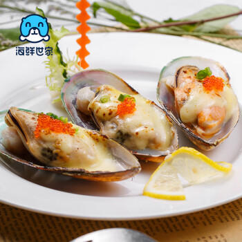 海鲜世家新西兰熟冻原汁全壳青口贝净含量1kg 21-26只/袋原装进口海鲜贝类 商品图3