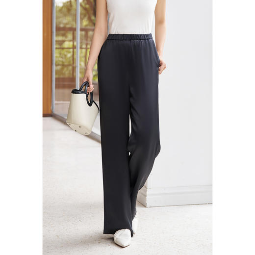 剩M/L 米思阳2026春季新款光泽感醋酸休闲长裤百搭通勤直筒阔腿裤女5732 商品图1