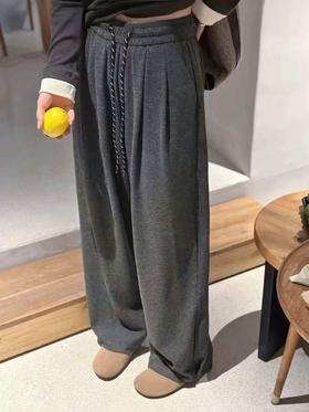 七夕福利-NO退【春秋】糯叽叽-花色绳压褶宽版显瘦直筒裤阔腿裤79198-喜出