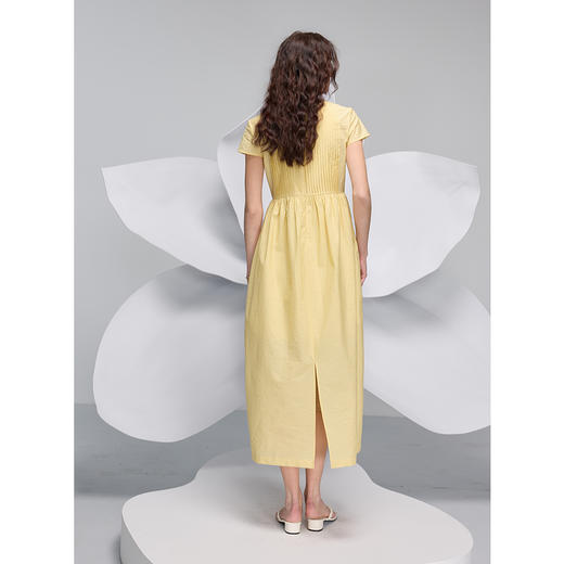 三彩2025春季新款长绒棉连衣裙圆领短袖收腰宽松长裙简约S 商品图3