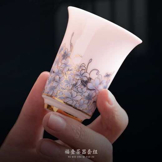 【福气重叠 好运连连】福叠·茶器套组/冰种玉瓷茶具套组，徐建勇大师签章 品质保证，凝脂似玉 细腻莹润，堆金工艺 触感立体，精美包装 gao端豪礼 商品图2