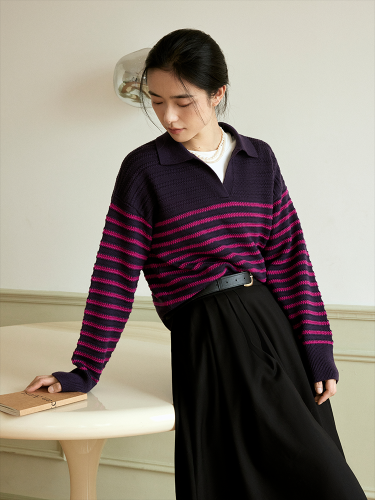 立体间色条纹POLO毛衫FCE3WST055