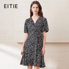 EITIE爱特爱泡泡袖气质碎花法式浪漫印花连衣裙2025夏季新款B2507644