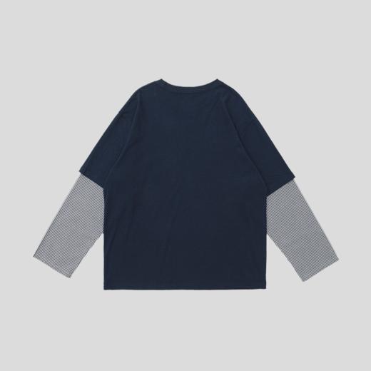 GOODBAI 916 logo做旧印花圆领假两件撞色oversize长袖T恤 商品图4