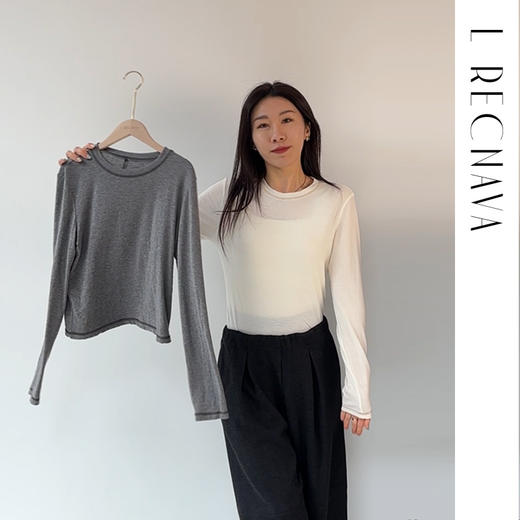 L RECNAVA [羊毛+莱赛尔天丝] 宽松版型圆领长袖 遮肉显瘦单穿内搭打底衫 商品图2
