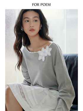 ForPoem 现货 25/SS原创设计花朵织带汉麻有机棉一字肩倒三角T恤上衣