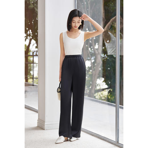 剩M/L 米思阳2026春季新款光泽感醋酸休闲长裤百搭通勤直筒阔腿裤女5732 商品图3