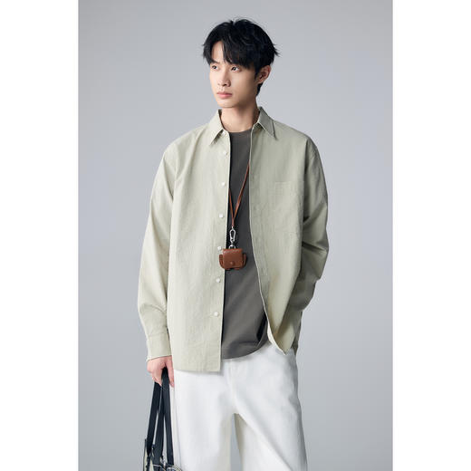 棉仓342804004-微宽松微落肩全棉泡泡纱翻领长袖衬衫 商品图1