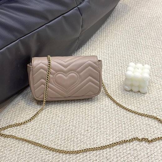 正品二手 Gucci 双g 马蒙 牛皮 灰色 mini 斜挎包 商品图3