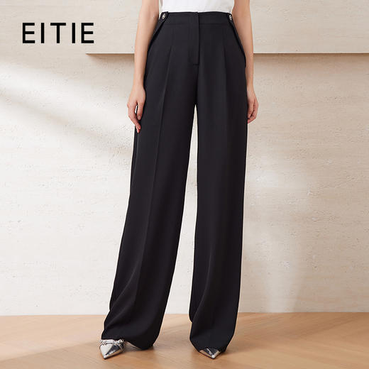 EITIE爱特爱高腰垂坠显瘦直筒百搭黑色西装裤夏季新款B2505610 商品图0