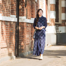 【林栖设计小店】【现货】府绸蓝印花布套装传统新中式2025夏季新品衬衣半身裙女1952079