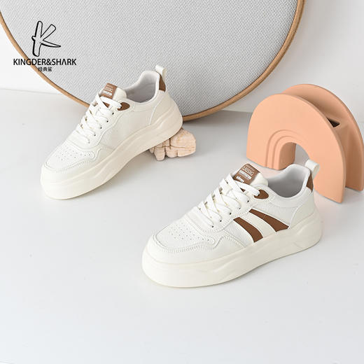经典鲨2025年春季新品男士韩版时尚拼色平底系带小白鞋休闲鞋KF11-513011 商品图1