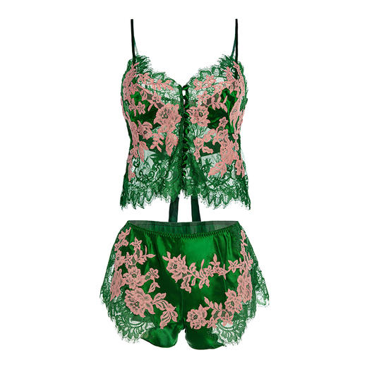 睫毛蕾丝短吊短裤真丝套装 T221019 商品图2