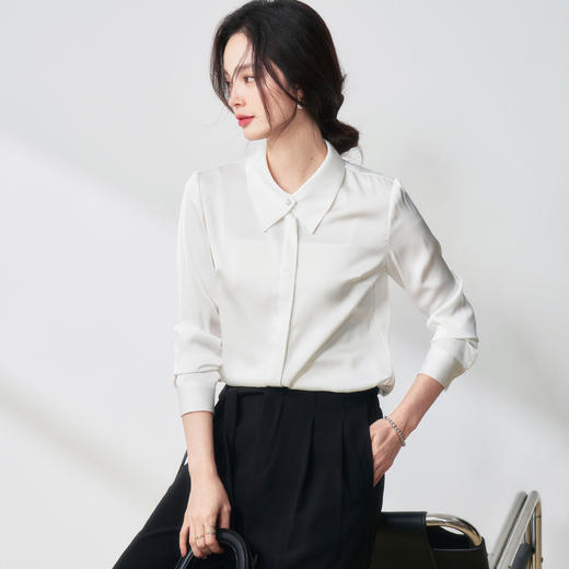 25春夏设计感交叉领通勤OL优雅气质仿醋酸哑光缎面长袖衬衫！ 商品图2