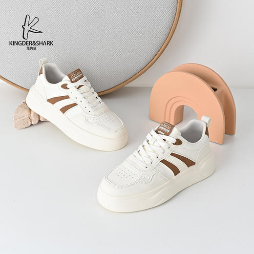 经典鲨2025年春季新品男士韩版时尚拼色平底系带小白鞋休闲鞋KF11-513011 商品图2