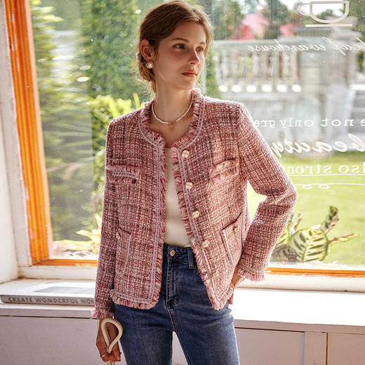 欧芮儿小香风短外套女春款2024法式优雅粗花呢气质小个子上衣 商品图0
