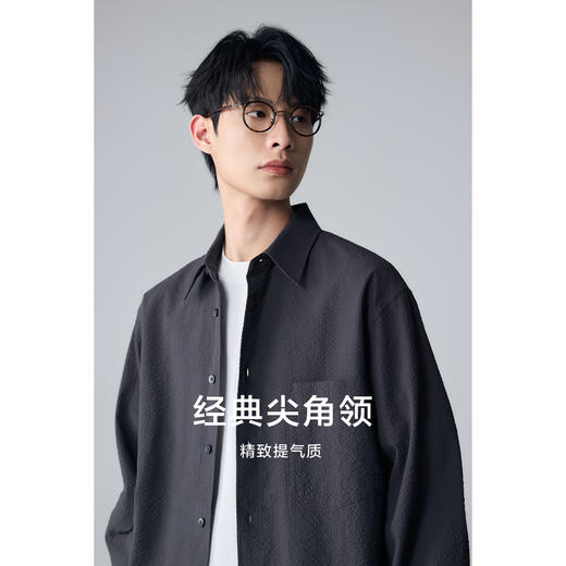 棉仓342804004-微宽松微落肩全棉泡泡纱翻领长袖衬衫 商品图2