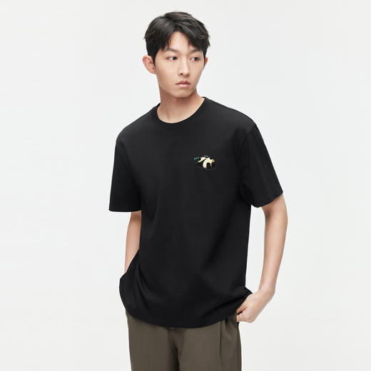 GXG夏季热卖简约纯棉熊猫贴布情侣t恤圆领短袖t恤男 商品图4