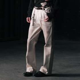 GOODBAI 916 logo印花水洗效果微喇牛仔长裤