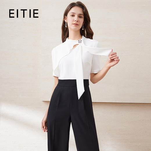 EITIE爱特爱时尚干练飘带不对称高腰阔腿撞色连体裤2025夏季新款B2512602 商品图0