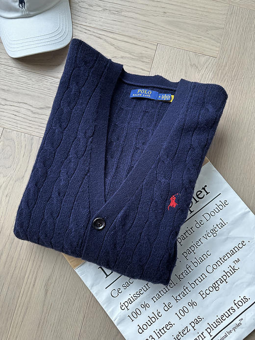 单品包邮现货 THS 无 RL马球男士 源厂尖尾PRL 羊毛羊绒Cable Knit绞花针织V领开衫 3色 AM1140 商品图3