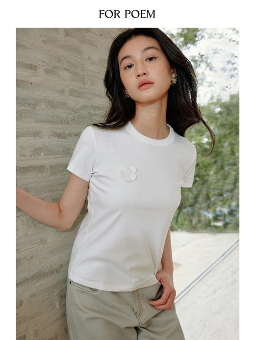 ForPoem 现货 25/SS原创设计百搭贴花圆领正肩针织T恤上衣 商品图3