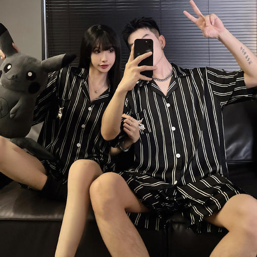 【可外穿❗️冰丝情侣睡衣套装】裸感无痕，丝滑亲肤，舒适柔软，凉感女夏季短袖高级感大码男士夏天家居服 商品图5