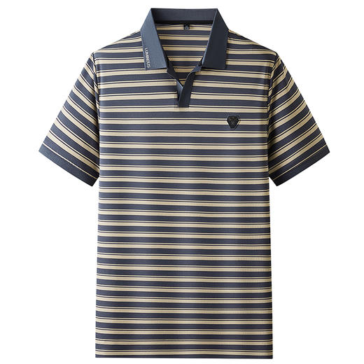 【冰丝弹力】【DKP】大依优型大码V领短袖Polo衫条纹翻领T恤休闲短袖男宽松T恤上衣胖子 商品图3