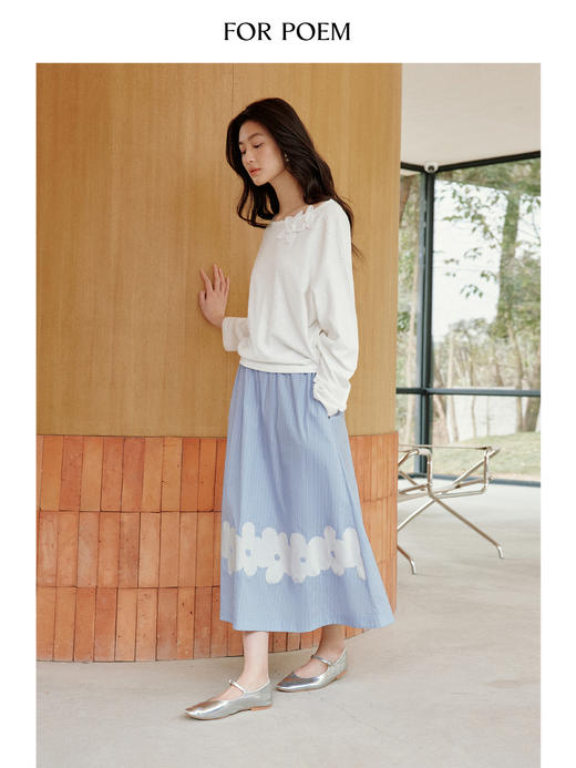 ForPoem 现货 25/SS原创设计前后两穿贴布花朵棉质A摆半身裙 商品图1