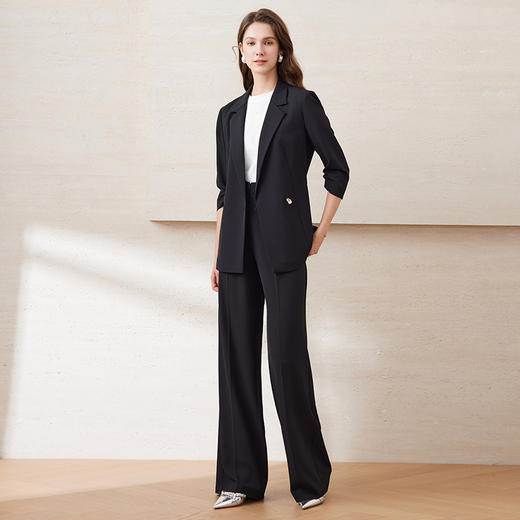 EITIE爱特爱高腰垂坠显瘦直筒百搭黑色西装裤夏季新款B2505610 商品图1