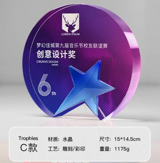 年会水晶奖杯定制定做高档创意彩印刻字荣誉奖牌 商品图6