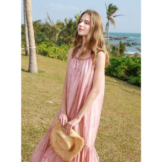 【亚麻】三彩2025春季新款樱花吊带裙无袖连衣裙宽松长裙度假M 商品图3