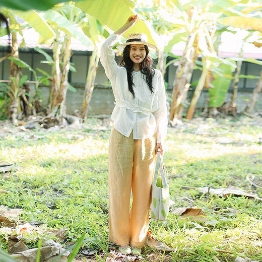 绽放旅行女装108朵/亚麻可拆卸蕾丝花边领正常肩长袖开襟简约衬衫 商品图3