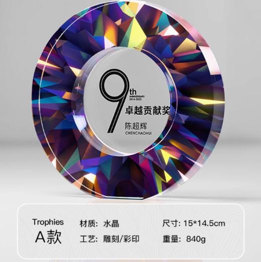 水晶奖杯定制定做高档创意彩印刻字荣誉奖牌年会优秀员工颁奖订制 商品图8