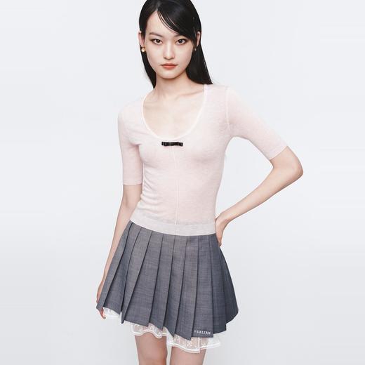 HERLIAN 2025年春季女士蕾丝拼接刺绣logo百褶短裙 商品图1