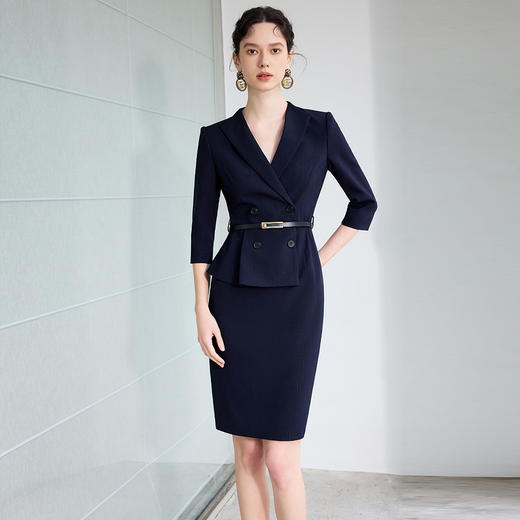 IWY/藏青色职业装西装七分袖连衣裙女新款春装气质女神范高端工作服Q1268 商品图2
