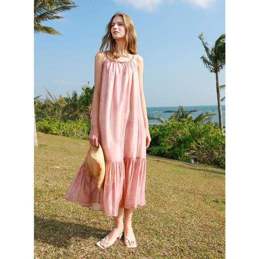 【亚麻】三彩2025春季新款樱花吊带裙无袖连衣裙宽松长裙度假M 商品图2