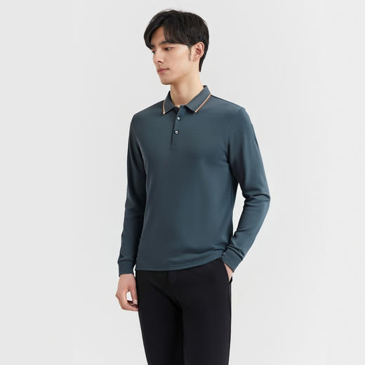 【含桑蚕丝】圣得西混纺长袖POLO衫男士2025春季新款时尚印花T恤2452945117 商品图1