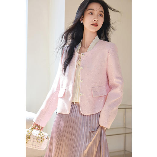 VICTORIA&VERA春季“玫瑰邂逅”法式千金风重工闪片肌理感气质小香外套 商品图6