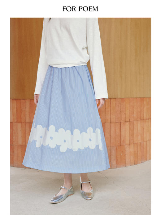 ForPoem 现货 25/SS原创设计前后两穿贴布花朵棉质A摆半身裙 商品图2