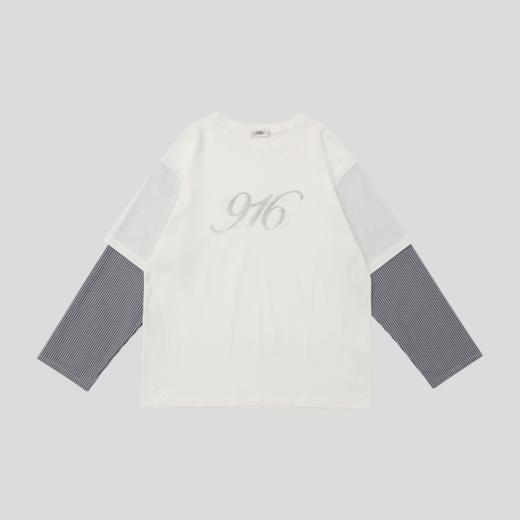 GOODBAI 916 logo做旧印花圆领假两件撞色oversize长袖T恤 商品图2