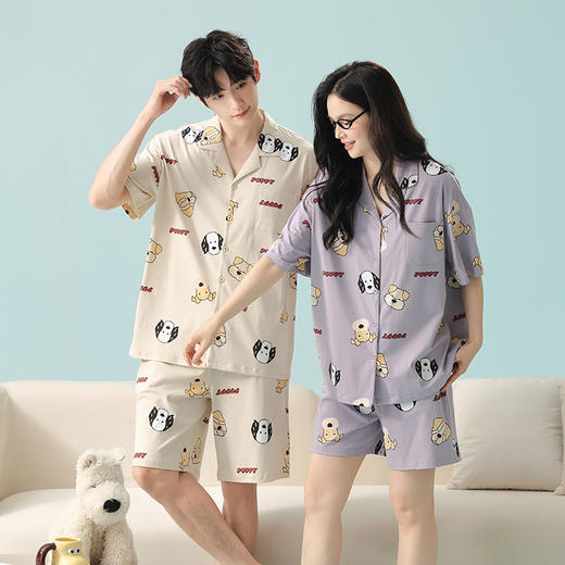 【抗菌新疆棉】自然醒「香氛初恋」纯棉情侣睡衣夏季男女士薄款短袖短裤大码宽松家居服套装JLM 商品图8